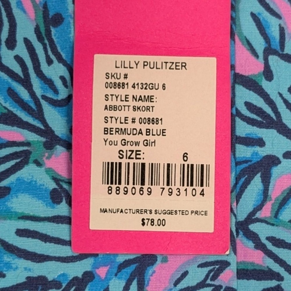 Lilly Pulitzer Abbott Skort You Grow Girl Bermuda Blue Pink Floral Leopard 6 NEW - Picture 3 of 10